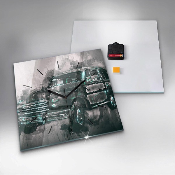 Square glass wall clock Old School Car