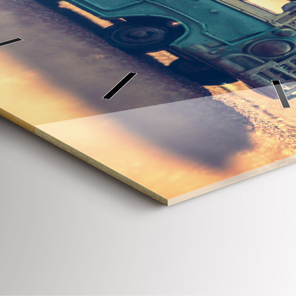 Square glass wall clock Camper on the beach