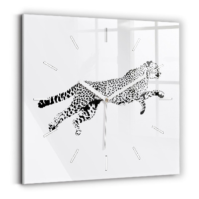 Square glass wall clock Silhouette of a panther