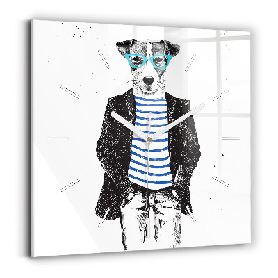 Square glass wall clock A dog in a human body