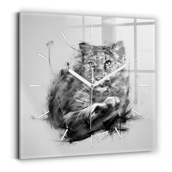 Square glass wall clock Painted lion