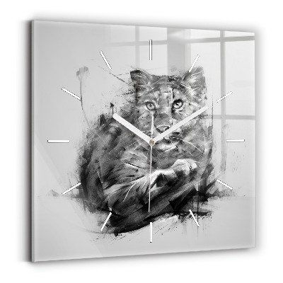Square glass wall clock Painted lion