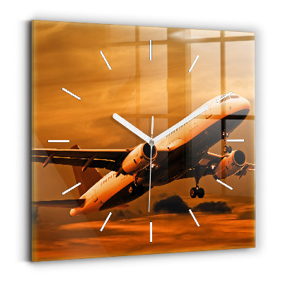 Square glass wall clock Travel by plane