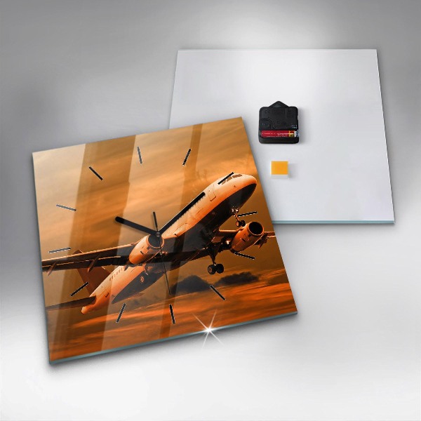 Square glass wall clock Travel by plane
