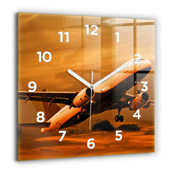 Square glass wall clock Travel by plane