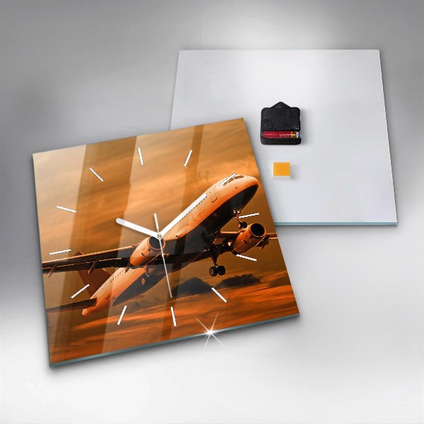 Square glass wall clock Travel by plane