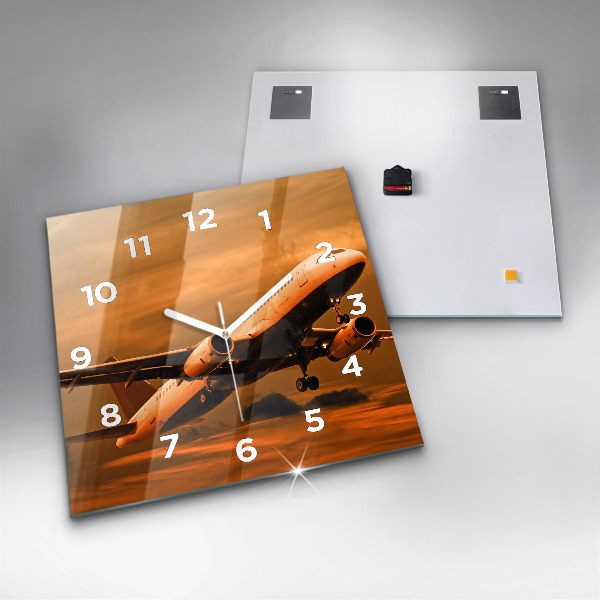 Square glass wall clock Travel by plane