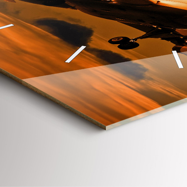 Square glass wall clock Travel by plane