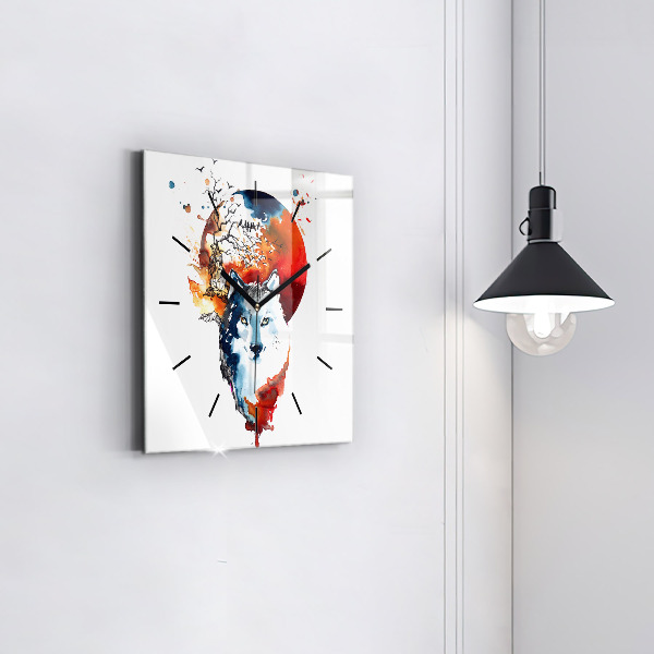 Square glass wall clock The Wolf and the Full Moon