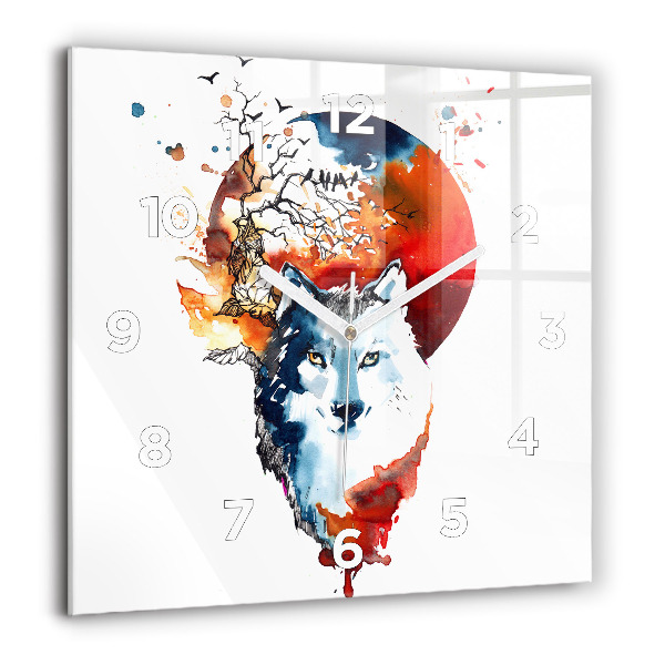 Square glass wall clock The Wolf and the Full Moon