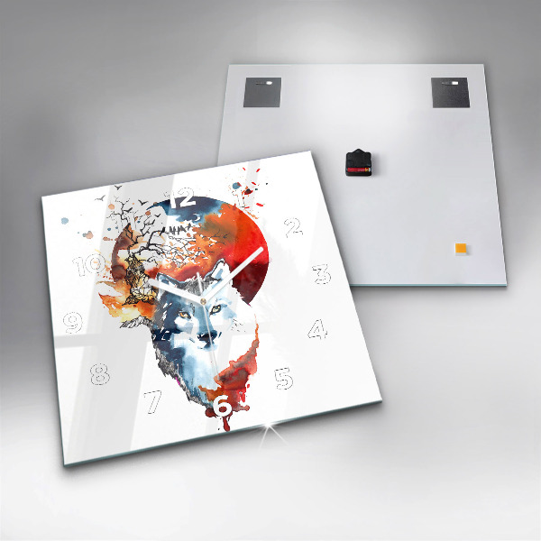 Square glass wall clock The Wolf and the Full Moon