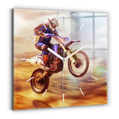 Square glass wall clock Motocross Enduro