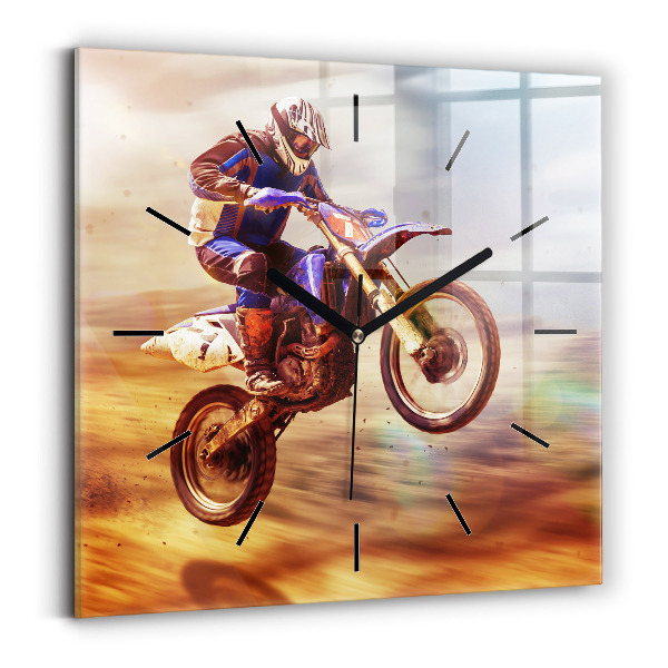 Square glass wall clock Motocross Enduro