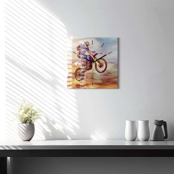Square glass wall clock Motocross Enduro