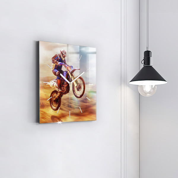 Square glass wall clock Motocross Enduro