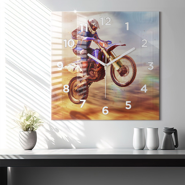 Square glass wall clock Motocross Enduro