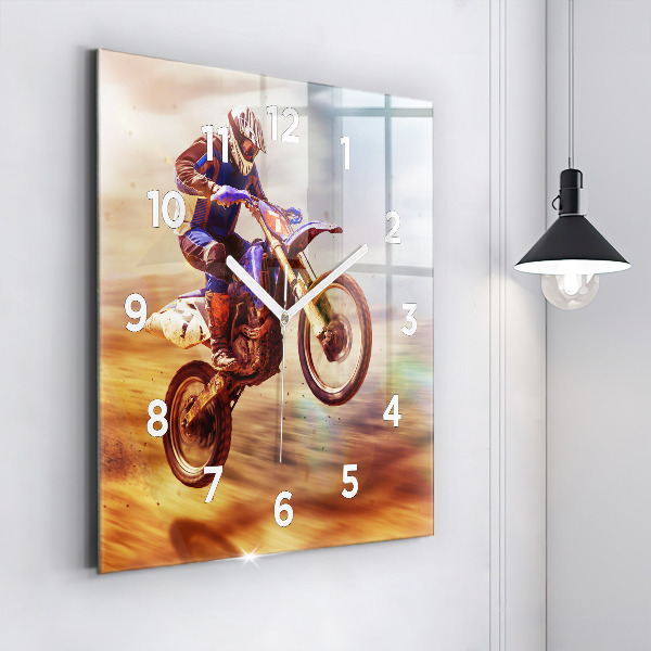 Square glass wall clock Motocross Enduro