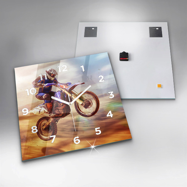 Square glass wall clock Motocross Enduro
