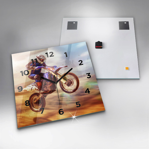 Square glass wall clock Motocross Enduro