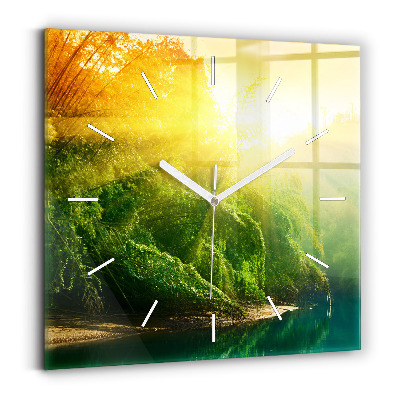 Square glass wall clock Peaceful nature