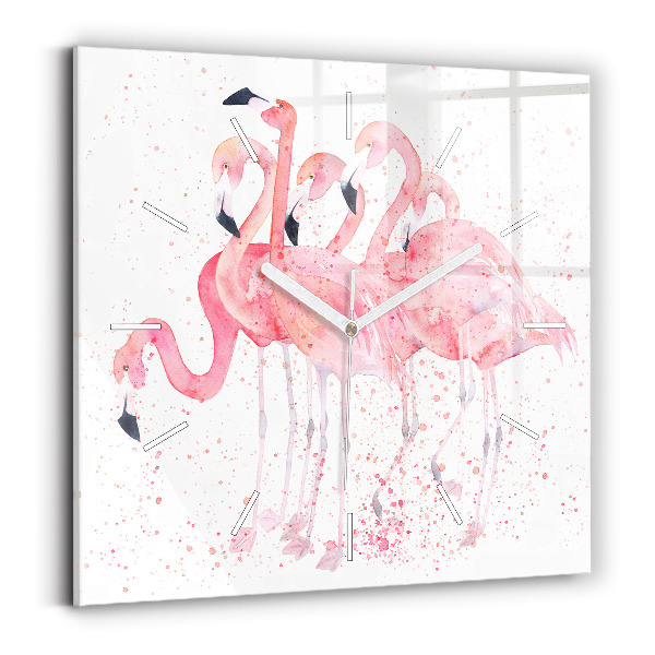 Square glass wall clock A Bunch of Flamingos