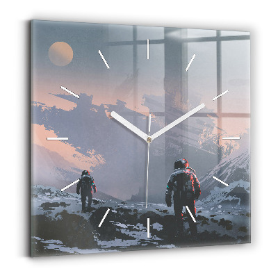Square glass wall clock Astronauts Milky Way