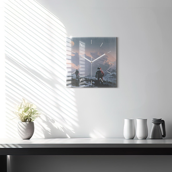 Square glass wall clock Astronauts Milky Way