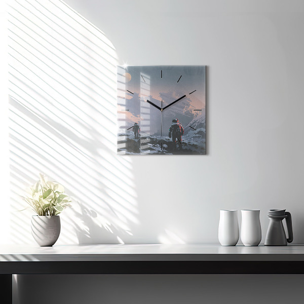 Square glass wall clock Astronauts Milky Way