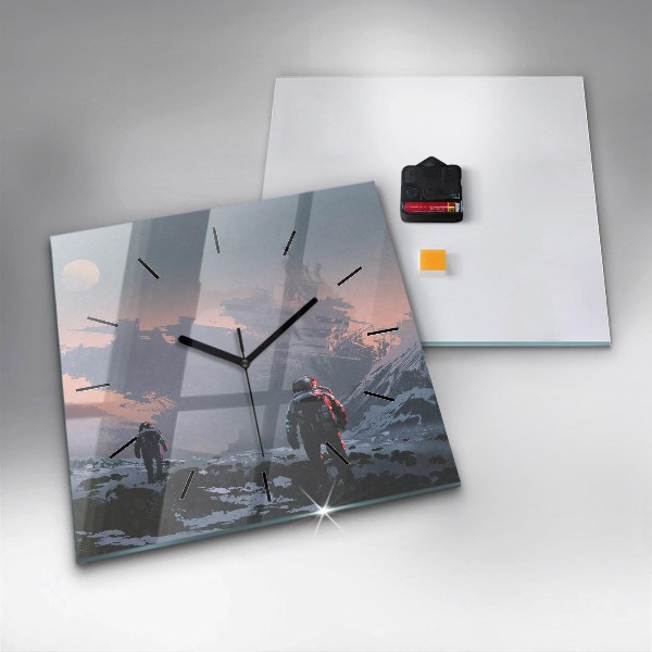 Square glass wall clock Astronauts Milky Way