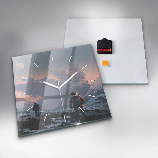 Square glass wall clock Astronauts Milky Way