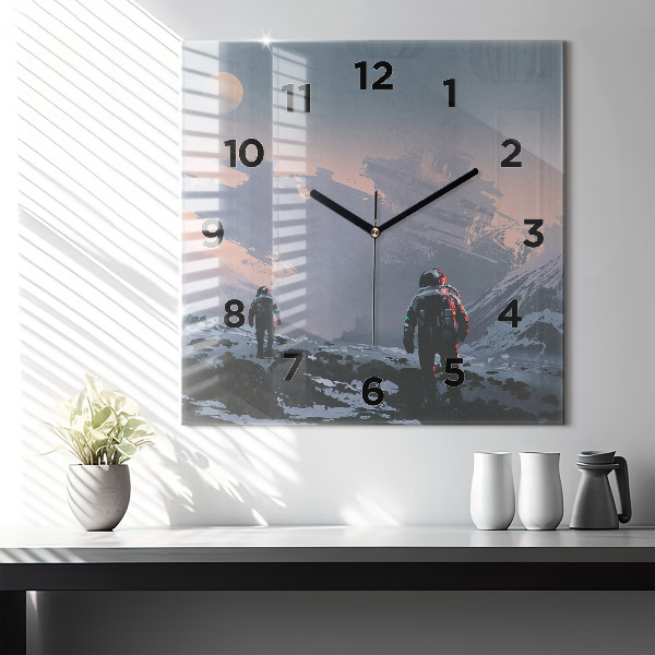 Square glass wall clock Astronauts Milky Way