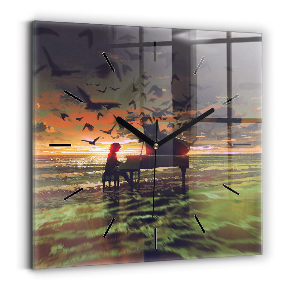 Square glass wall clock Concert on the beach