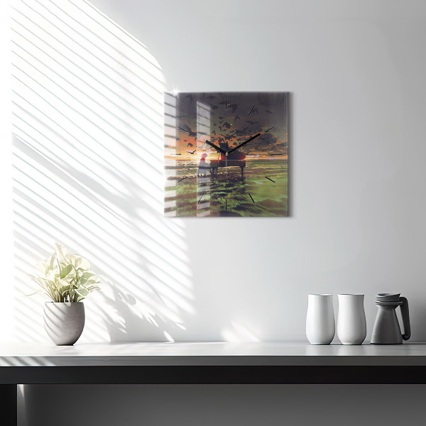 Square glass wall clock Concert on the beach