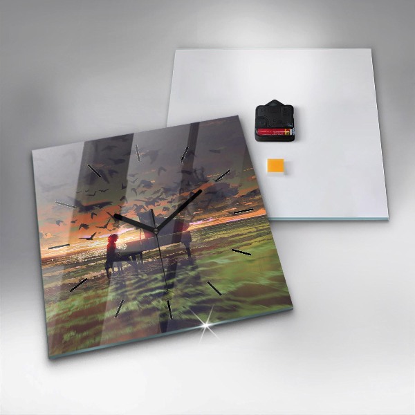 Square glass wall clock Concert on the beach