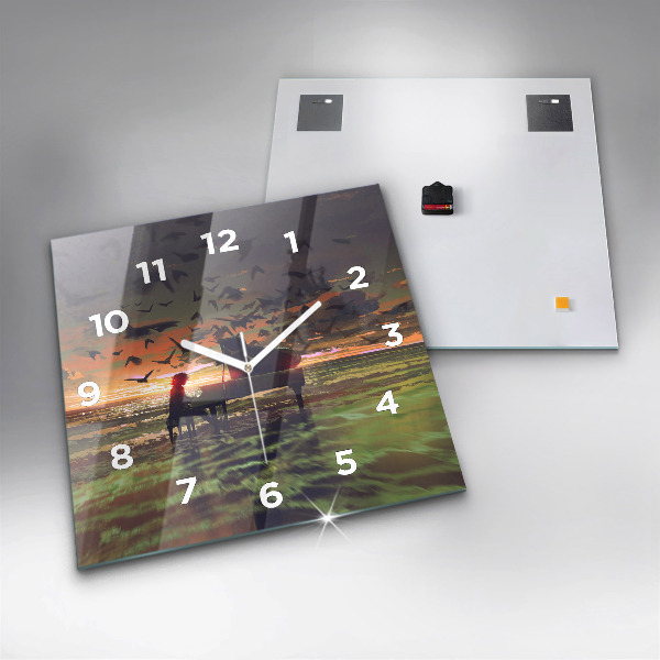 Square glass wall clock Concert on the beach