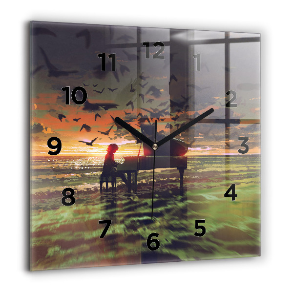 Square glass wall clock Concert on the beach