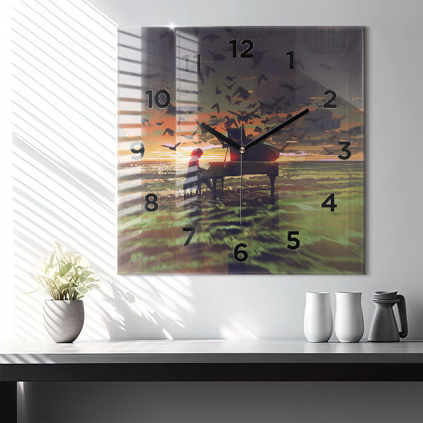Square glass wall clock Concert on the beach