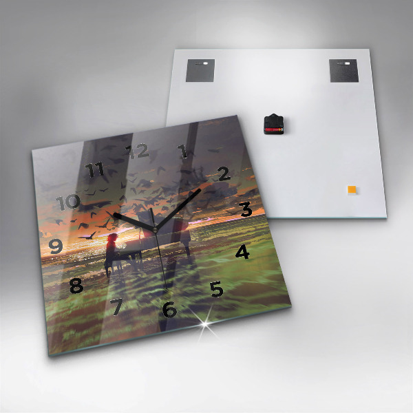 Square glass wall clock Concert on the beach