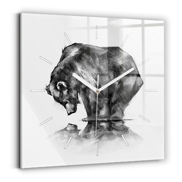 Square glass wall clock Cartoon bear