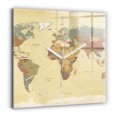 Square glass wall clock Vintage World Map