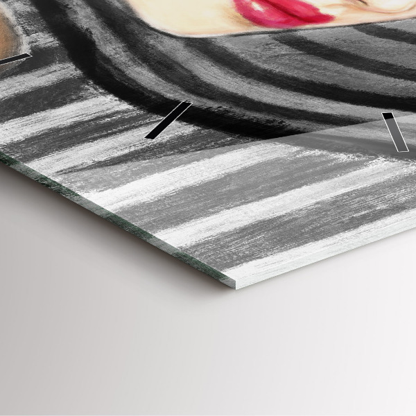 Square glass wall clock Woman in Black and White