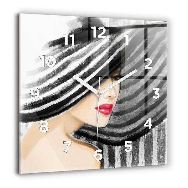 Square glass wall clock Woman in Black and White