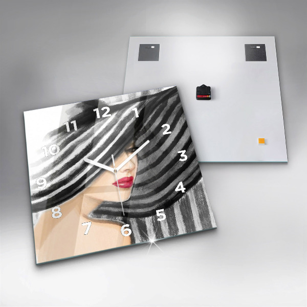 Square glass wall clock Woman in Black and White