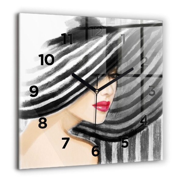 Square glass wall clock Woman in Black and White