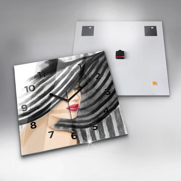 Square glass wall clock Woman in Black and White