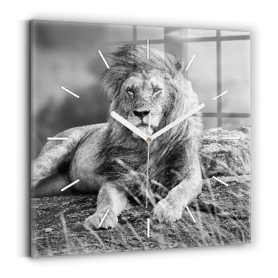 Square glass wall clock Abstraction - Lion