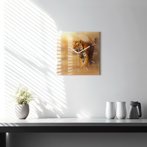 Square glass wall clock Hunting Tiger