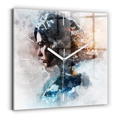 Square glass wall clock Abstract faces