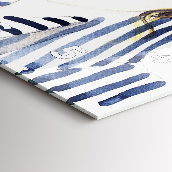 Square glass wall clock Face with glasses and hat