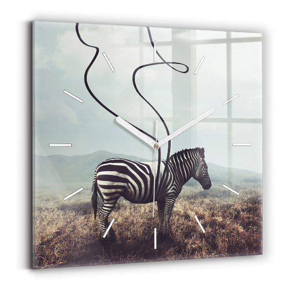 Square glass wall clock Zebra – Abstraction